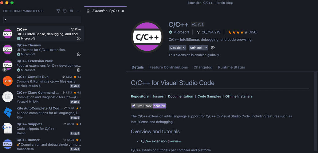 The C/C++ extension